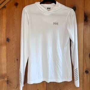 Helly Hansen Women's White Long Sleeve Hooded Tee with Gray Logo